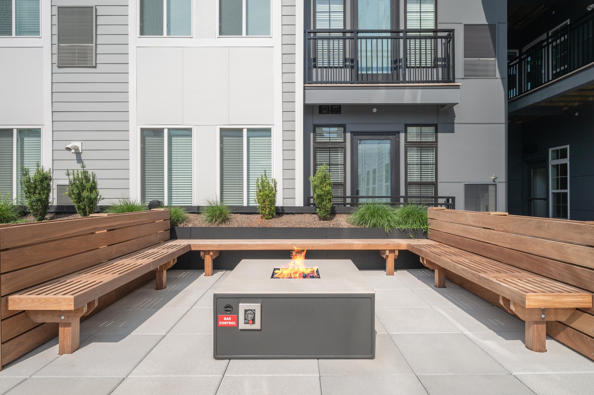 Outdoor firepit with a contemporary design.