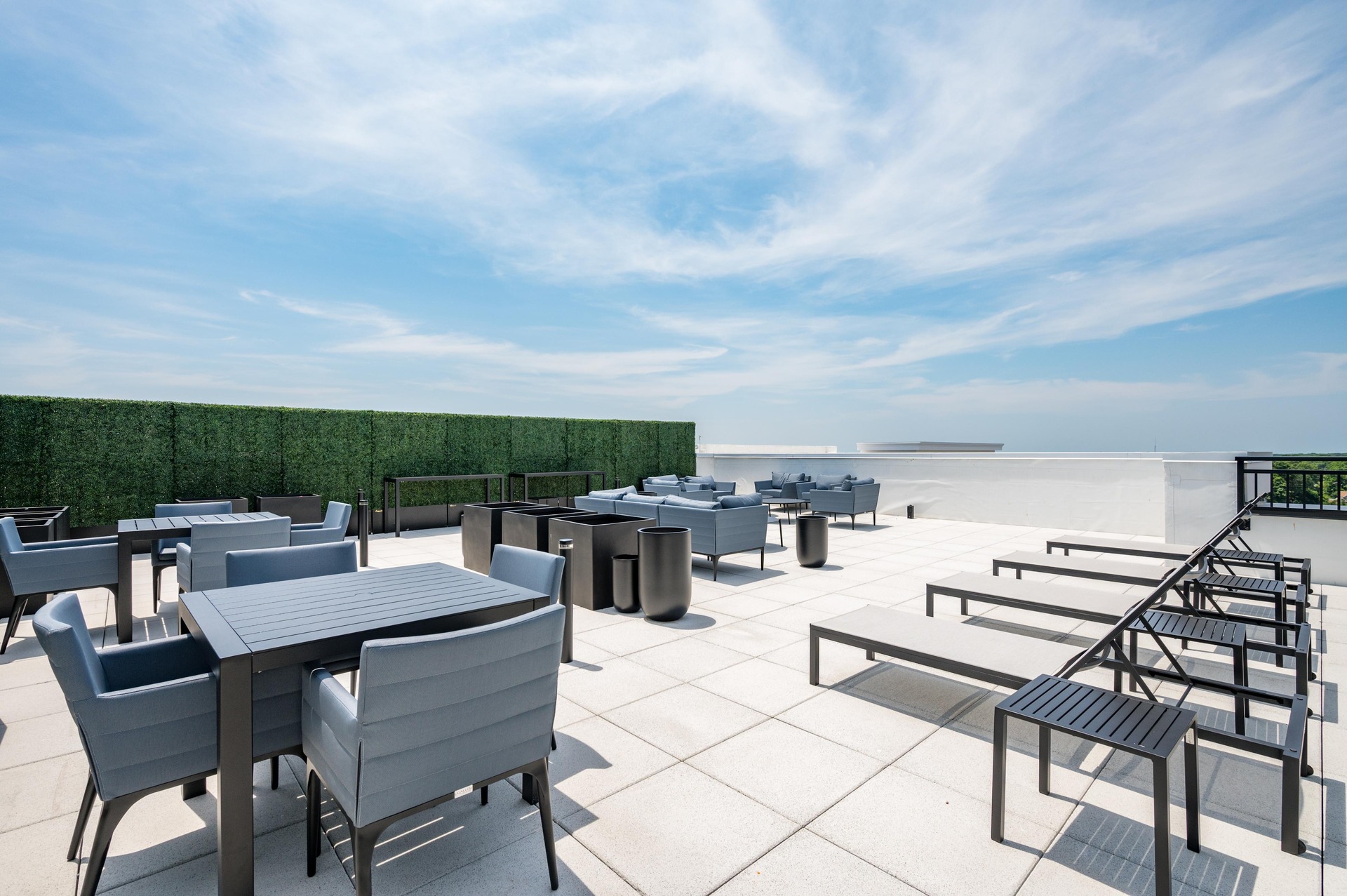 Rooftop lounge with views.
