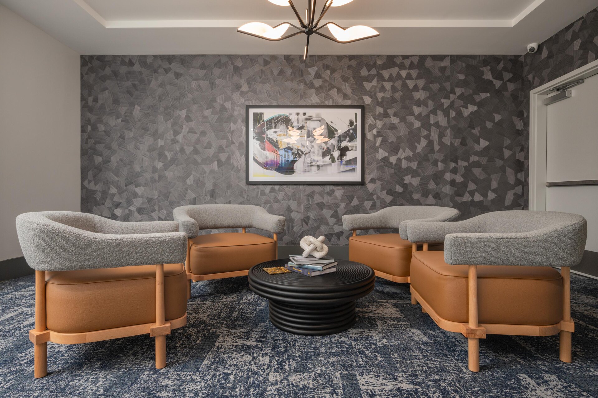Grey-themed resident lounge.